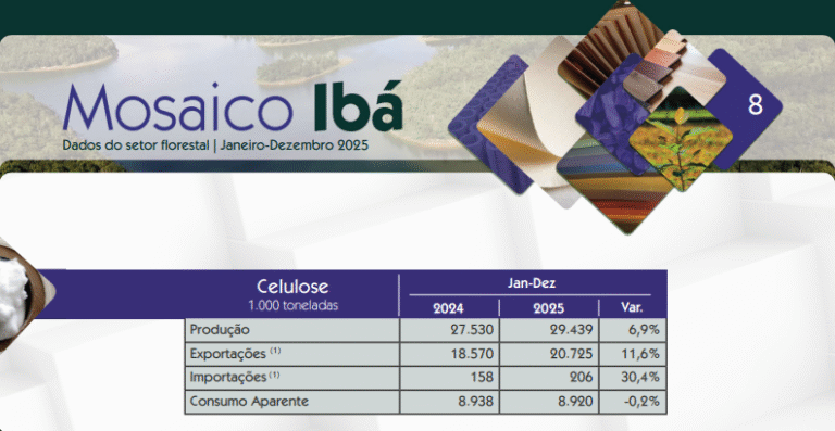 Brasil bate recorde de produção e exportação de celulose em 2025